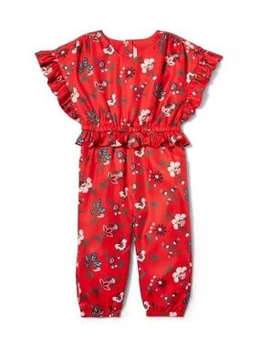 Janie and Jack 🌹Floral Ruffle Jumpsuit Bradbury Red Floral size 8